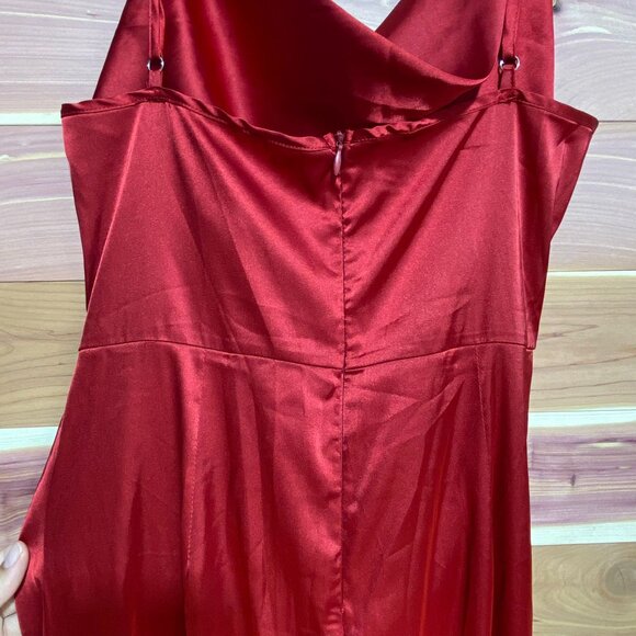 Floerns Women's Plus Size Satin Spaghetti Strap‎ Cowl Neck Wrap Party Cami Dress - Picture 8 of 12